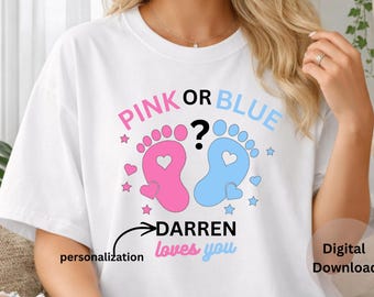 Personalizable Pink Blue Loves You PNG Custom Baby Name Gender Reveal Digital Download Baby Shower Pregnancy Announcement