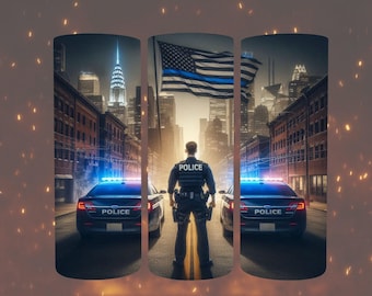 Diseño de vaso con línea azul 3D, archivo PNG, descarga instantánea, plantilla de sublimación, vaso delgado de 20 oz, regalo de agradecimiento para oficiales de policía.