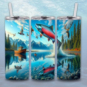 Fishing And Deer, Tumbler Wrap 20oz Skinny Tumbler Sublimation, Hunting Season Tumbler PNG File Digital Download, Instant PNG