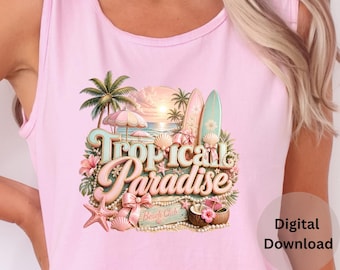 Tropical Beach Design Palm Tree Sublimation Png Digital Download Summer Vacation Island Sunset Graphic File Ocean Wave Clipart Template