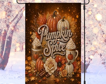 Pumpkin Spice Flag Png Digital Download File Autumn Yard Banner Design Faux Rhinestone Fall Garden Printable Outdoor Decoration Coffee Theme