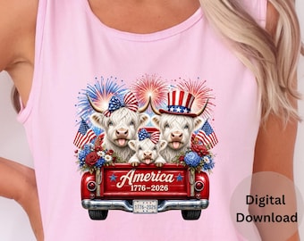 Patriotic Cow Png Highland Cow Usa Design America 1776 2026 Anniversary Fourth July Png Sublimation Digital Download Independence Day