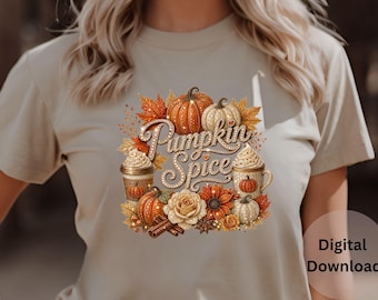 Pumpkin Spice Png Digital Download Instant Transfer Image Rhinestone Coffee Design Fall Sublimation Shirt Graphic Autumn Template Seasonal