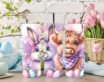 Ostern Highland Kuh Tumbler Wrap Bündel, 20 Unzen Skinny Tumbler Wrap, Design Png, Osterhase Becher Druck, Aquarell Highland Kuh Ostern