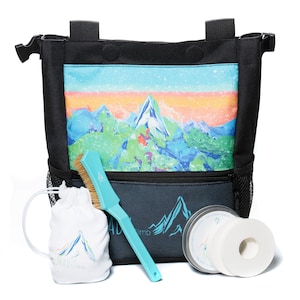 Madu Climb - Bouldering Climbing Chalk Bag Bucket Set includes  - Boars Hair Brush - Refillable Chalk Ball - 100% Cotton x2 Finger Tape