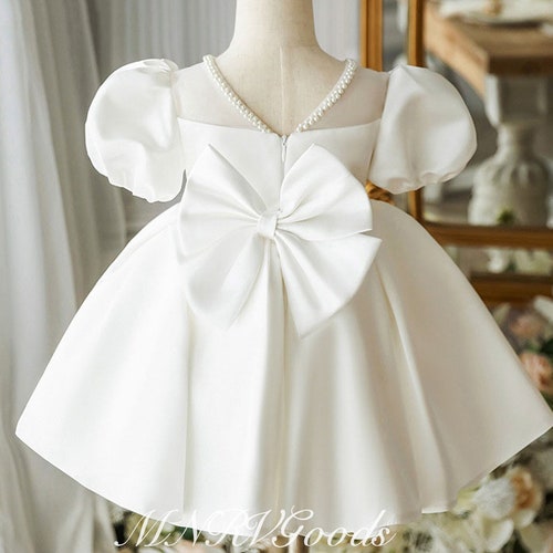 3T White Satin Flower Girl Dress Toddler Elegant Dress Pearl - Etsy