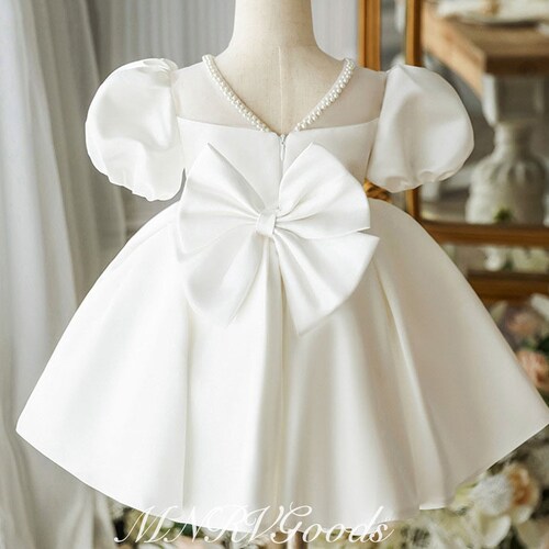 3T White Satin Flower Girl Dress Toddler Elegant Dress Pearl Etsy