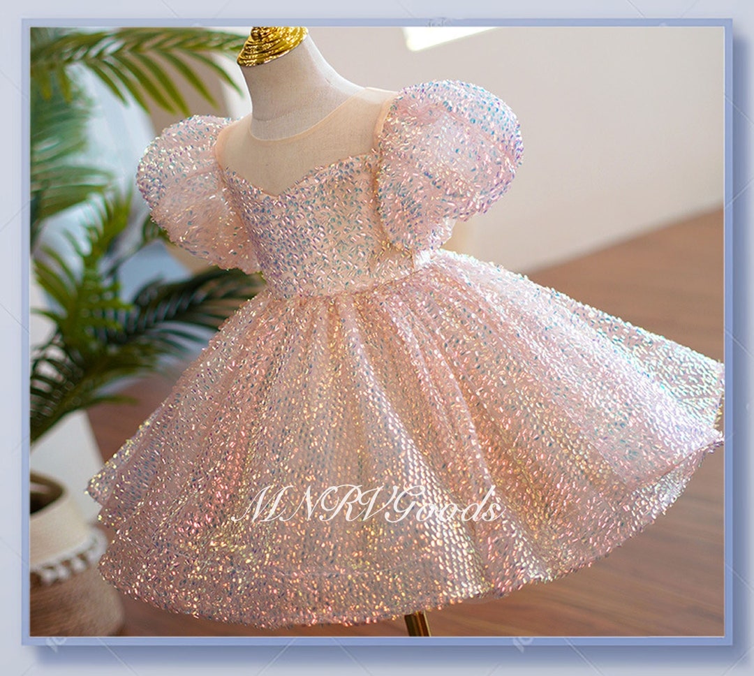 3T Pink Sequin Flower Girl Dress Sequined Toddler Dress Elegant Tutu ...