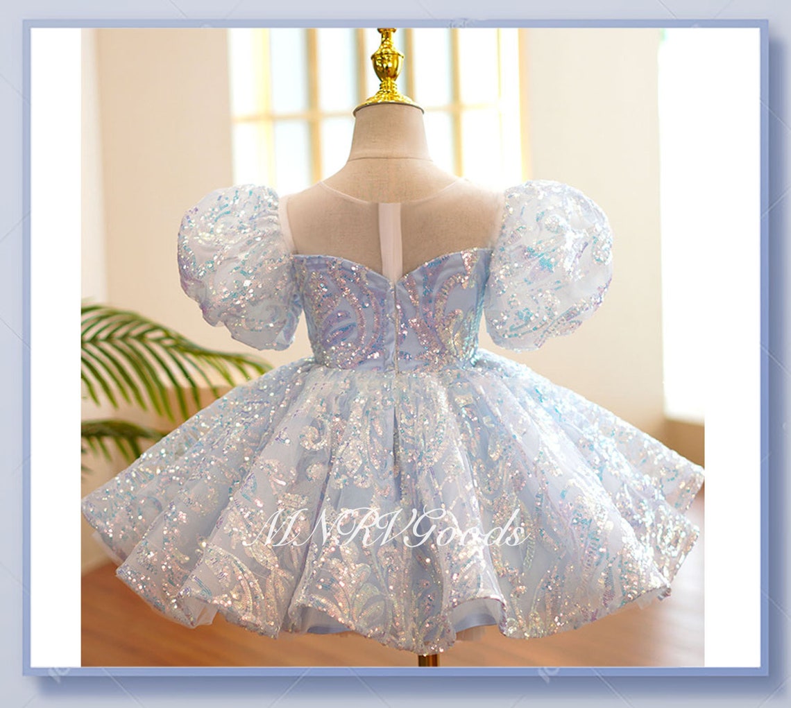 Blue Sequin Flower Girl Dress Tutu Gown Big Print Sequin Dress - Etsy