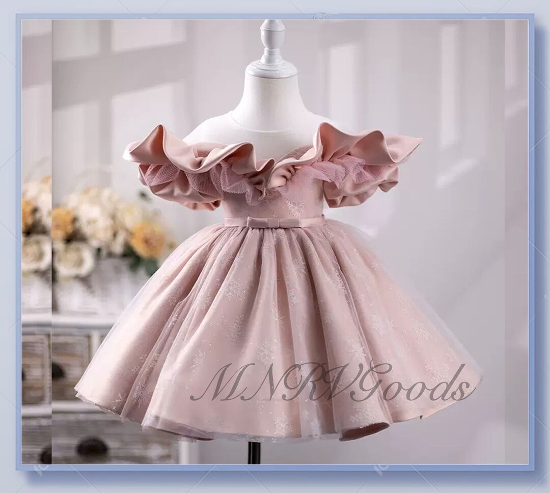 Glamorous Pink Flower Girl Dress Toddler Baptism Dress Sliver Snowflake ...