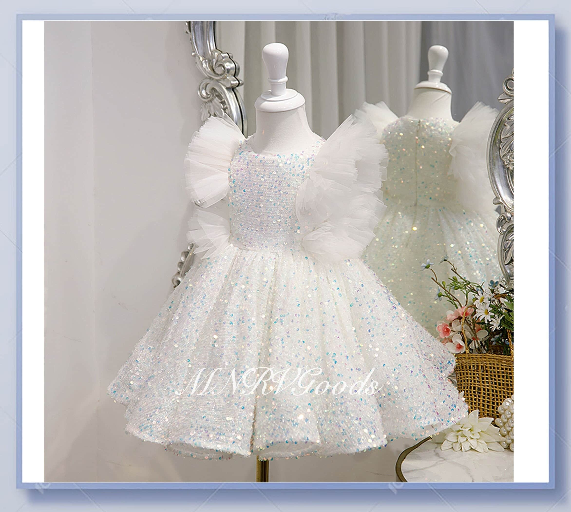 0-3T White Sequin Flower Girl Dress ...