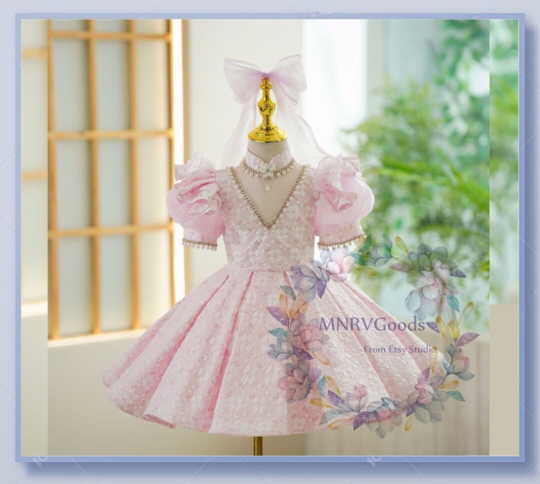 5T Blush Pink Junior Pageant Dress White Jacquard Floral Satin Etsy