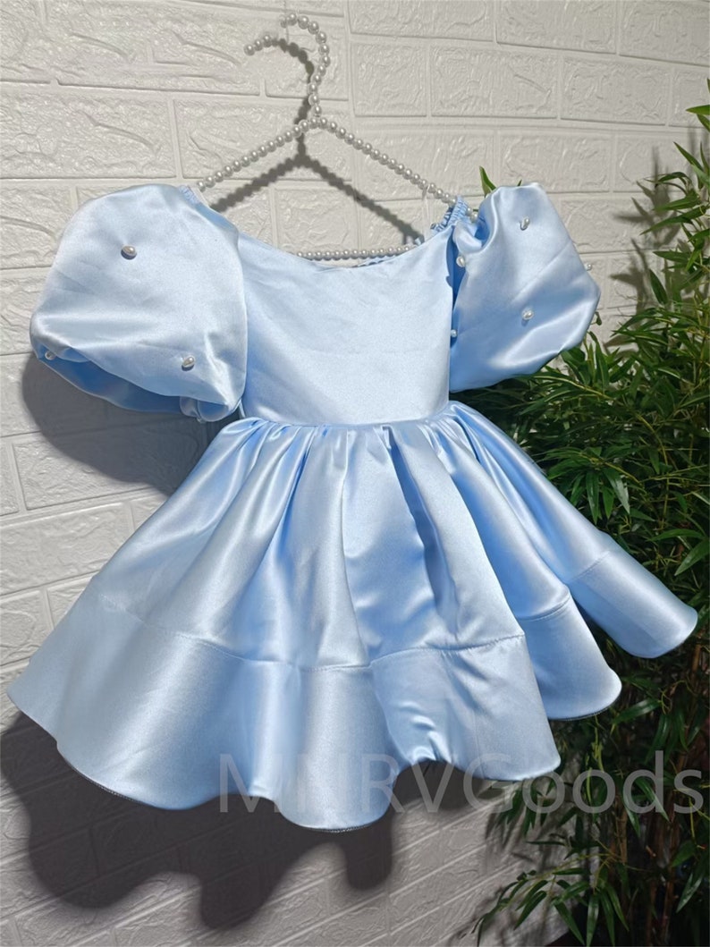 Elegant White Satin Flower Girl Dress Pearls Toddler Pageant Etsy