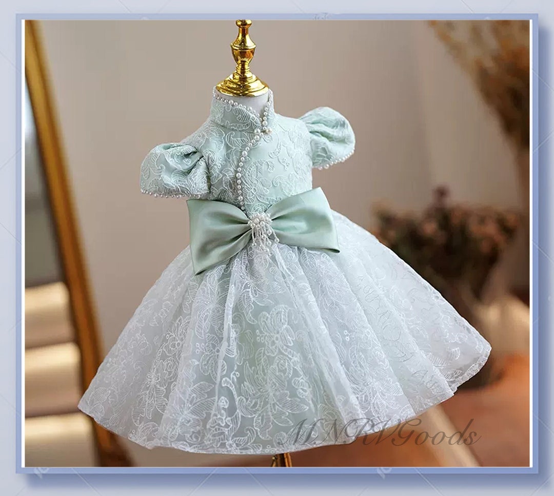 Elegant Mint Green Flower Girl Dress Pearls Toddler Pageant Etsy