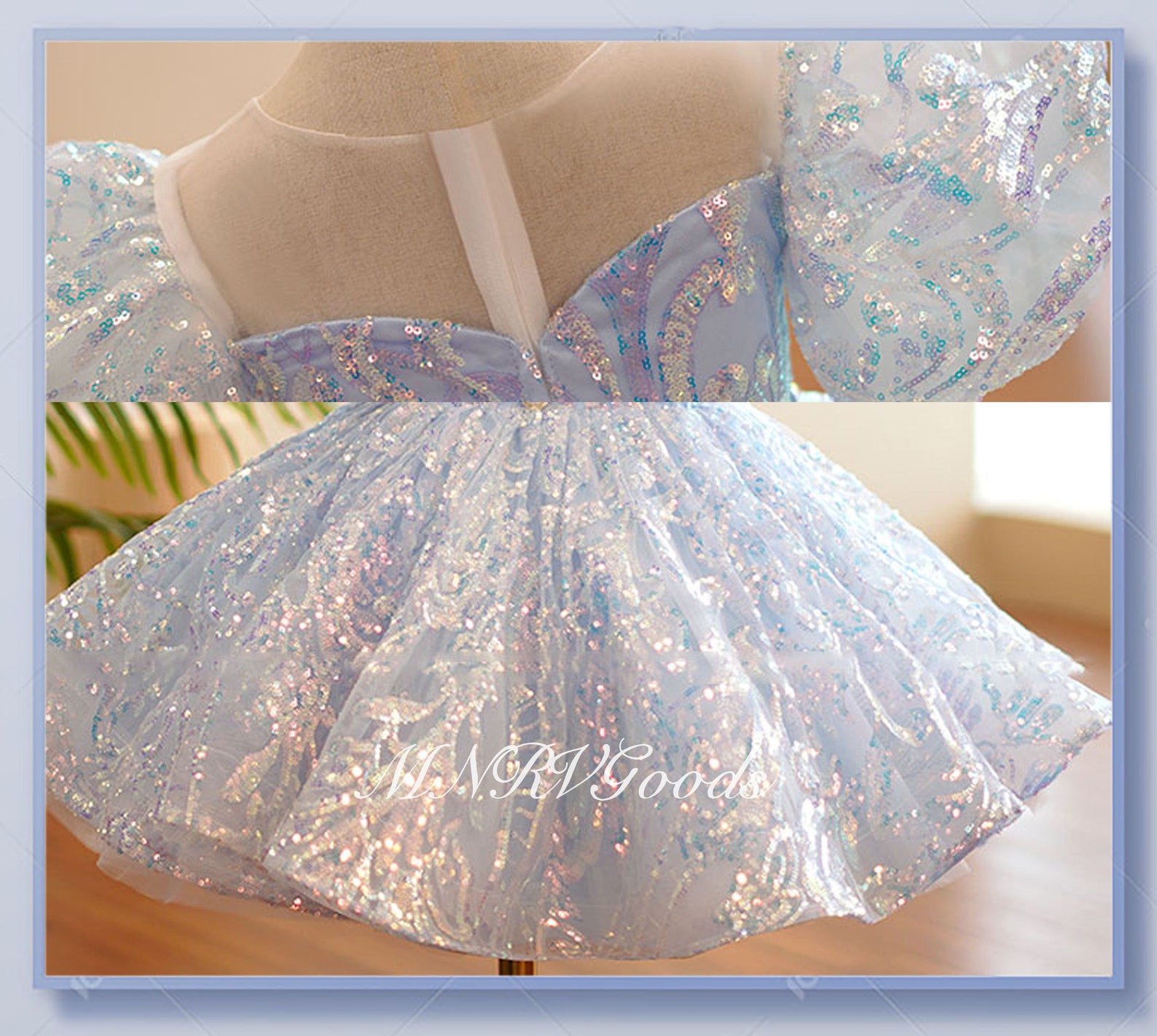 Blue Sequin Flower Girl Dress Tutu Gown Big Print Sequin Dress - Etsy