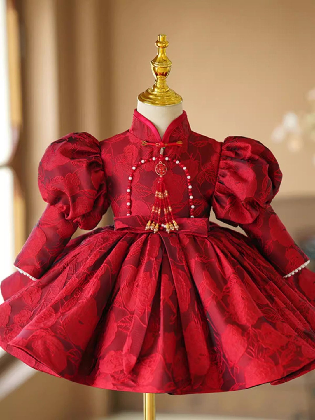2024 Elegant Burgundy Toddler Pageant Dress Jacquard Flowery Girl Dress