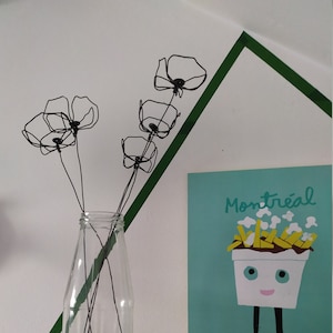 Bouquet de 5 fleurs, coquelicots en fil de fer