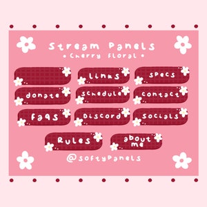 Cherry floral Twitch stream panels / Cosy / Soft / Cute / red