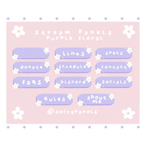 Purple floral Twitch stream panels / Cosy / Soft / Cute /