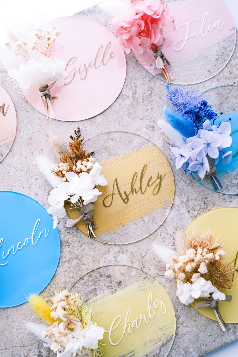 Floral Painted Acrylic Place Cards Custom Acrylic Wedding Etsy Canada