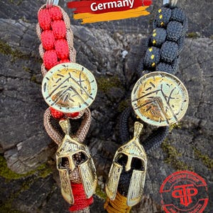 Spartansk nyckelring Leonidas – Grekisk Paracord-nyckelring med hjälm och lambdasköld | EDC-tillbehör | Hellas Laconia Lakedaimon Hoplit-krigare