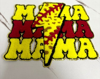 Softball MAMA Chenille Patch: Glitter Iron On Patch