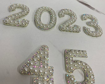 White Pearl and Rhinestone Number Patches, Personalized Patch ,Letters for Jean Jackets,Bride Patch