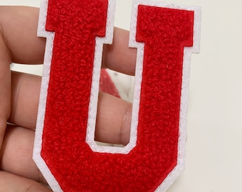 Parche de letras universitarias de chenilla roja - Aplique termoadhesivo de 7,6 cm