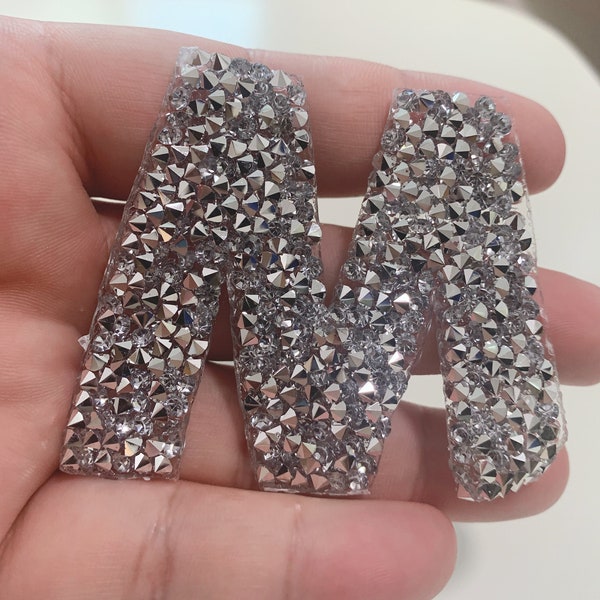 Lettres avec strass, écusson thermocollant en argent avec strass de 5 cm, lettres à repasser, autocollants thermocollants bling, écusson lettres en cristal,