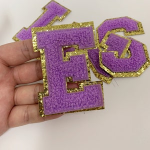 3 inch chenille letter patches ,Purple Chenille Embroidered Letters Patch ,iron-On Letter Patches,Chenille letter sweatshirt