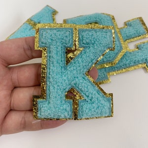 3 inch chenille letter patch,iron-on Letter Patches,Baby blue Chenille Embroidered Letters Patch , letter patch for shirt