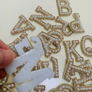 White Pearl Gold Rhinestone Sparkle Letter Patch,Personalized Patch,Handmade Letters Patches Bag Hat Jeans Applique DIY zdjęcie 6