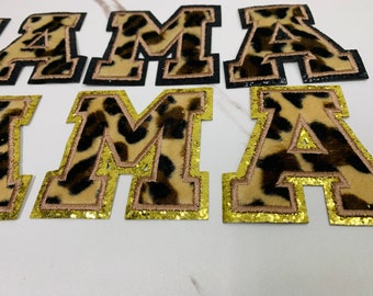 Leopard Gold Glitter Chenille Letter Patch - 3 Inch Iron-On