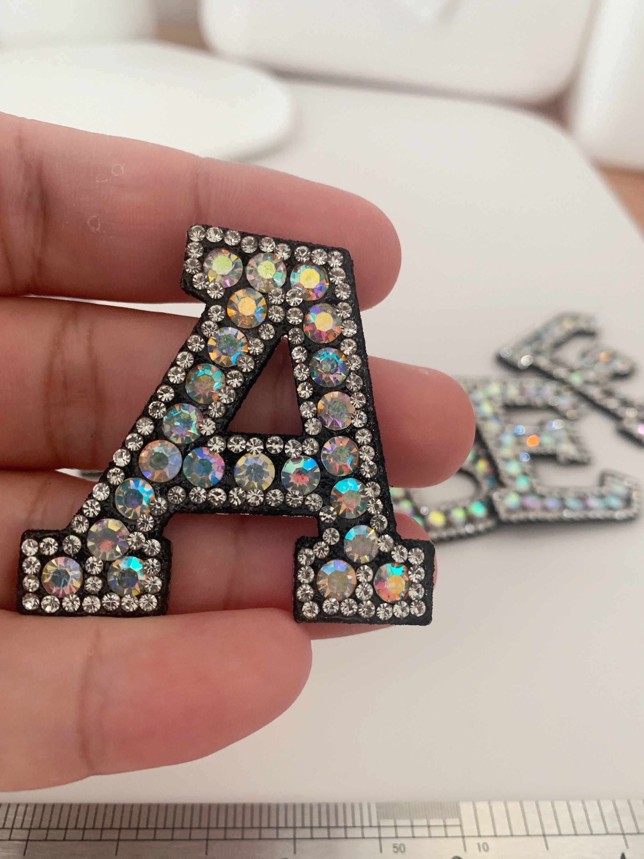 Sorrento Crafts 26 Pcs A-Z Rhinestone Letter Patch Alphabet Applique 3D Sew  On Letters Patch for Clothing Badge (Style 13 2-5.2cm)