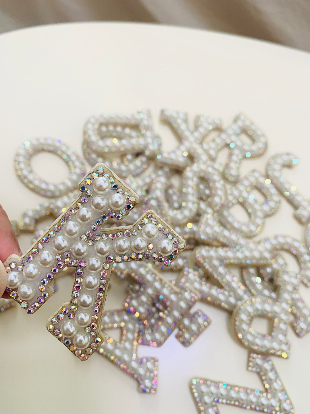 Pearl Rhinestone Letter Patch: Iridescent Iron-on Applique - Etsy