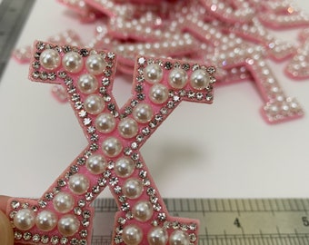Pink Rhinestone White Pearl  Sparkle Letter Patch,Personalized Patch,Handmade Letters Patches Bag Hat Jeans Applique DIY