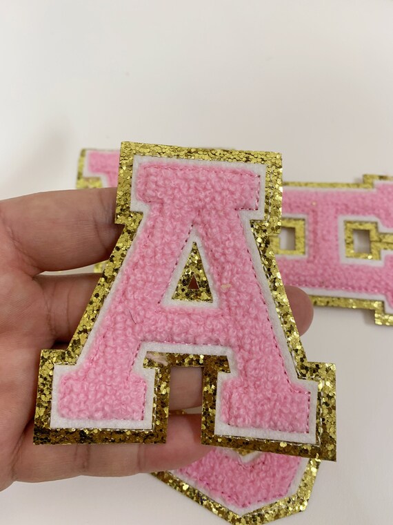 3 Inch Chenille Letter Patch,pink Chenille Embroidered Letters Patches ,iron-on  Letter Patches,varsity Letter Patch,decoration Patches 