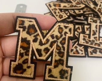 Leopard print Patch Letters, Chenille Embroidered cheetah Letters,Varsity Letter Iron on Patch