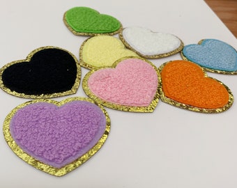 Chenille Heart Patch: Gold Glitter Trim, Varsity Letter