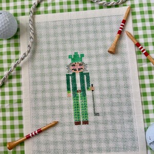 Golfer Gingham Nutcracker Hand Painted Needlepoint Canvas | Ornament Size | Christmas Craft