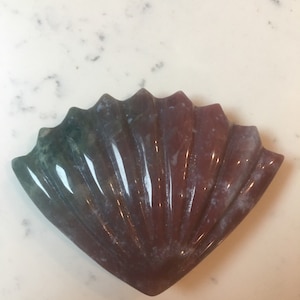 Moss Agate Crystal Shell Clam Carving Seashell Crystal Polished Mineral Sea Shell