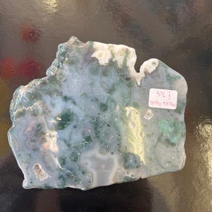 Moss Agate Crystal Natural Slab Free Form Free Standing Green & White Druzy Crystal Raw Stone Polished