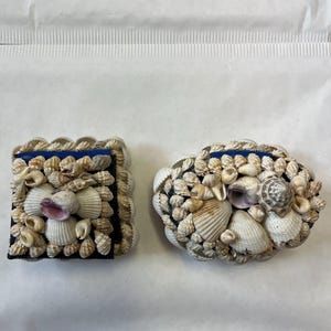 Mini Shell Jewellery Box Square Oval Trinket With Dark Blue Cloth Lining Handmade Natural Sea Shells Gift Ring Box Coin Box