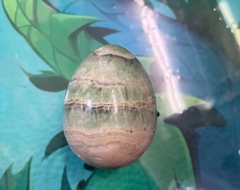 Green Calcite Crystal Egg Natural Healing Green Oval Banding Pattern