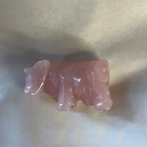 Rose Quartz Crystal Cow Bull Carving Natural Healing Pink Stone