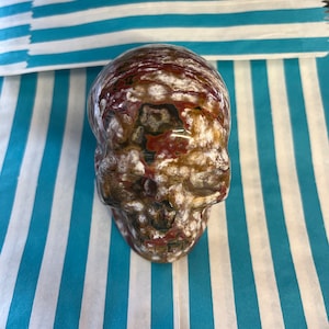 Ocean Jasper Crystal Skull Carving Crystal Mineral Red White Green  Natural Beautiful Stunning Carved Healing Stone