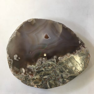 Flower Agate Crystal Slab Free Form Stunning Natural Colour Quartz Druzy BandingGreen