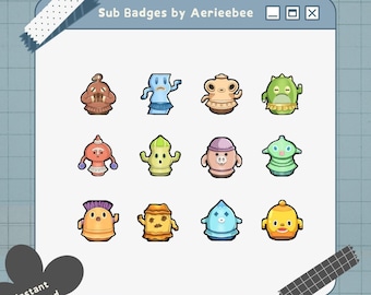 12 Gyroid Twitch Sub Badge Set 2 | Animal Crossing inspired | Cute bits | Channel points | Emote pack