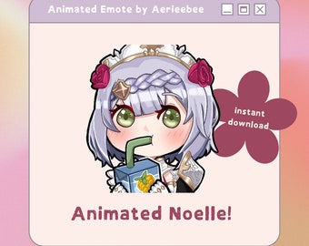 ANIMATED Noelle Genshin Impact Sip GIF Emote | Cute Twitch and Stream Asset | Animated Discord Sticker | Pre-made Stream Emote