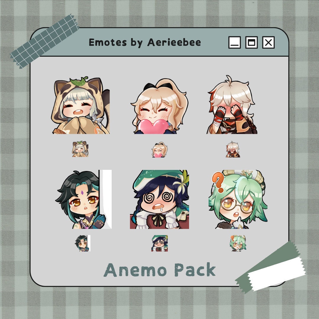 Genshin Impact Anemo Characters Emote Pack Cute Bits Channel Points
